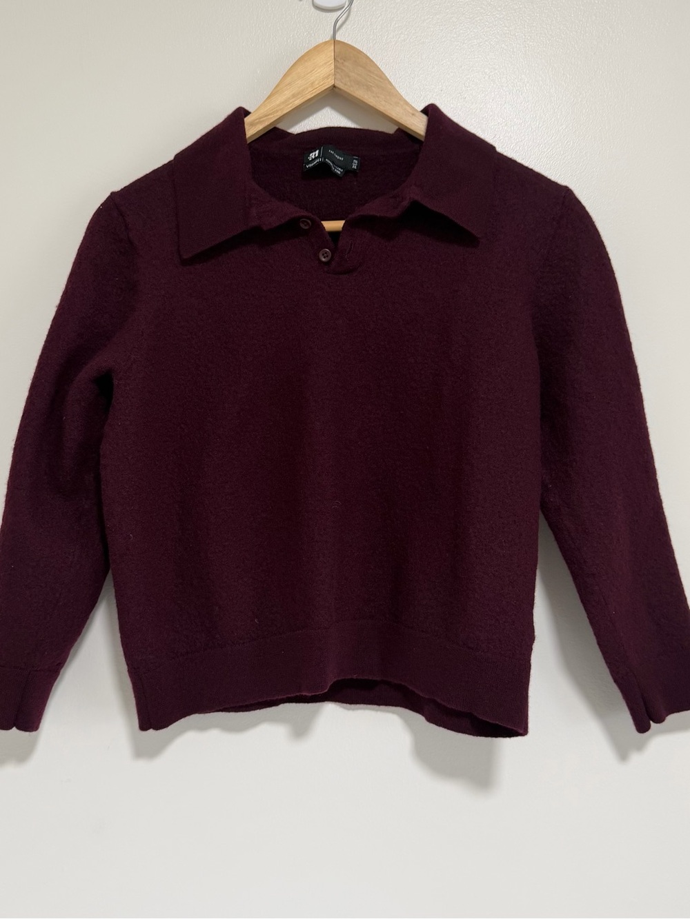 Le 31 par Simons Burgundy 100% Merino Wool Knit Polo Sweater Collar XXL Fits M/L